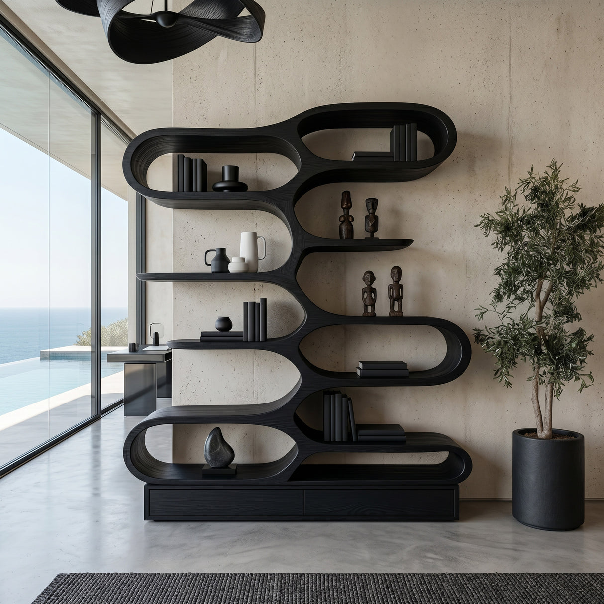 Organic Sculptural Bookcase For Designer Living Room