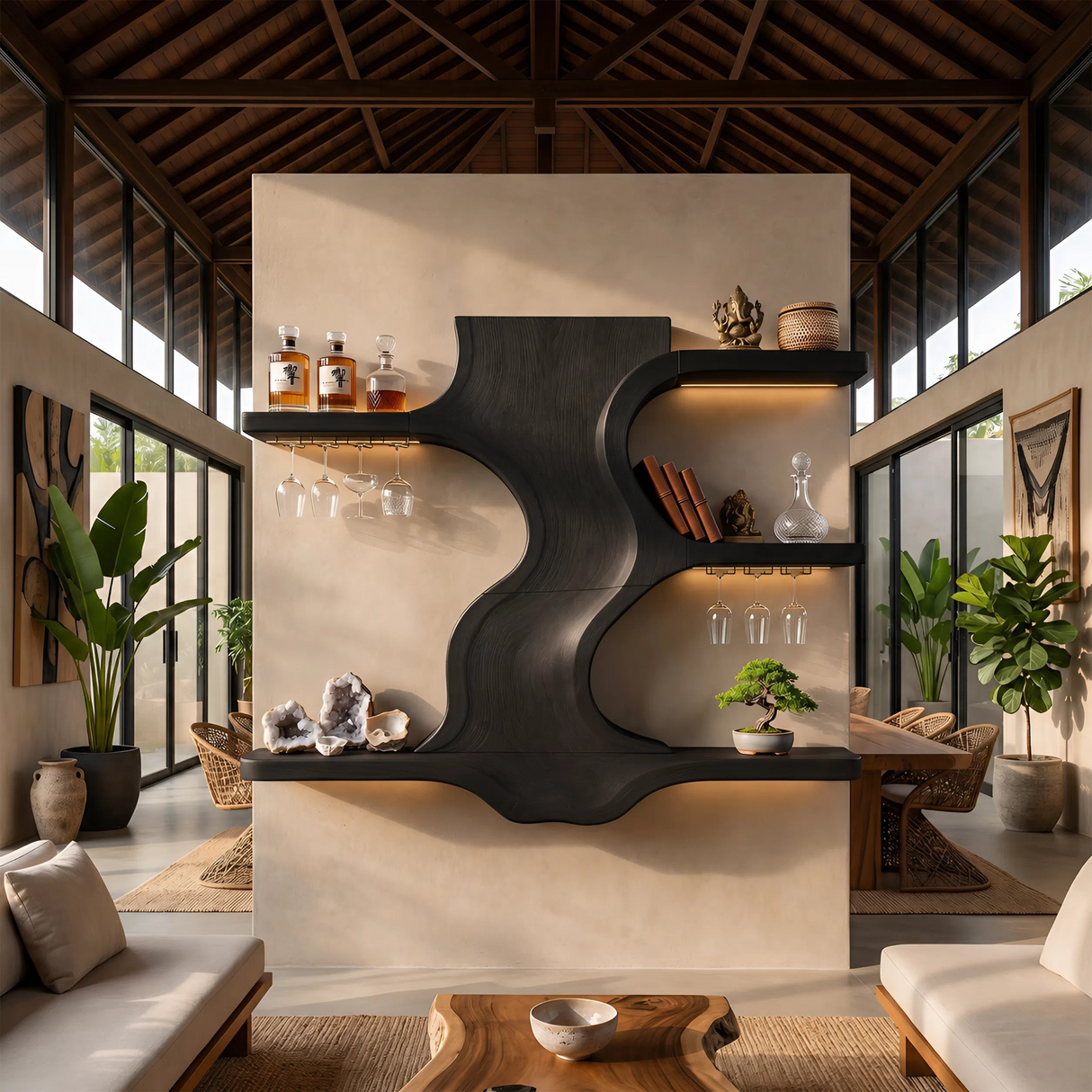 Modern Open Shelf Wine Rack For Entertaining Area