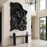 Organic Flowing Carved Wood Art Panel For Living Room