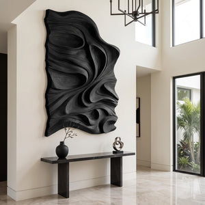 Organic Flowing Carved Wood Art Panel For Living Room