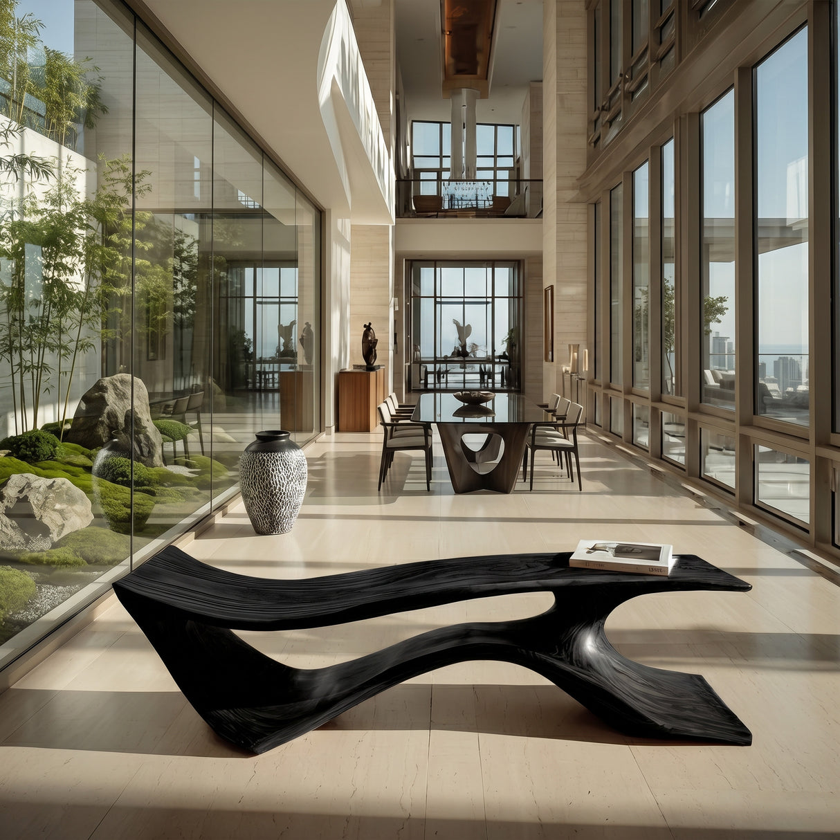 Contemporary Curved Wooden Bench For Corner Living Room