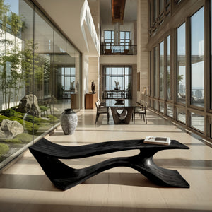 Contemporary Curved Wooden Bench For Corner Living Room