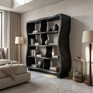 Handcrafted Wooden Bookshelf With Ginkgo Leaf Accents