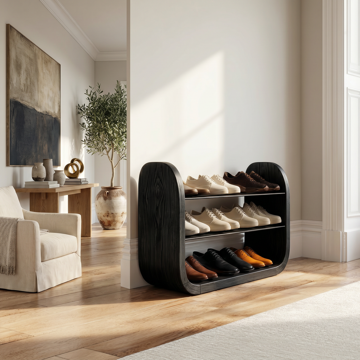 Japandi Vertical Shoe Storage Rack For Entryway Nook Placement