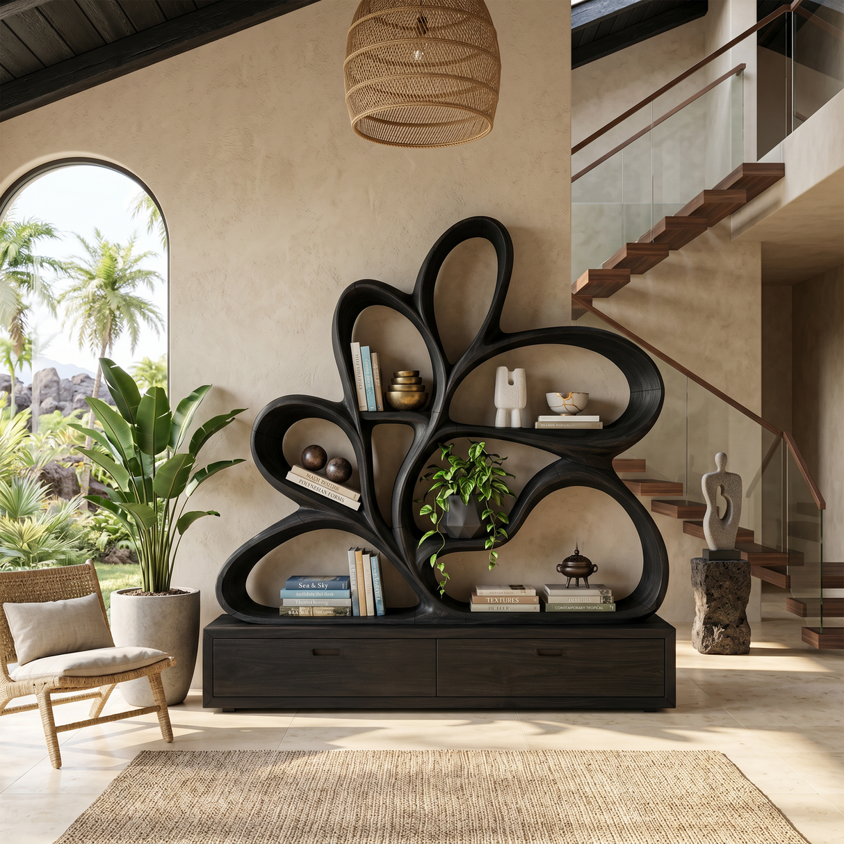 Organic Curved Bookcase For Modern Living Room