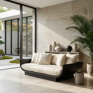 Wooden Sofa With Curved Form For Living Room
