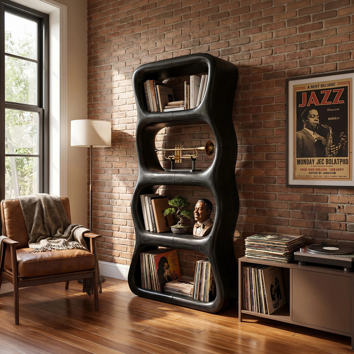 Contemporary Handcrafted Bookshelf Storage Organizer For Living Space