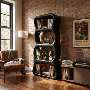 Contemporary Handcrafted Bookshelf Storage Organizer For Living Space