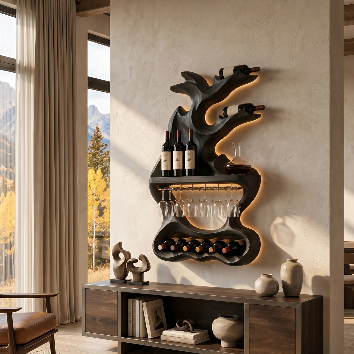 Contemporary Sculptural Wine Organizer For Dining Space