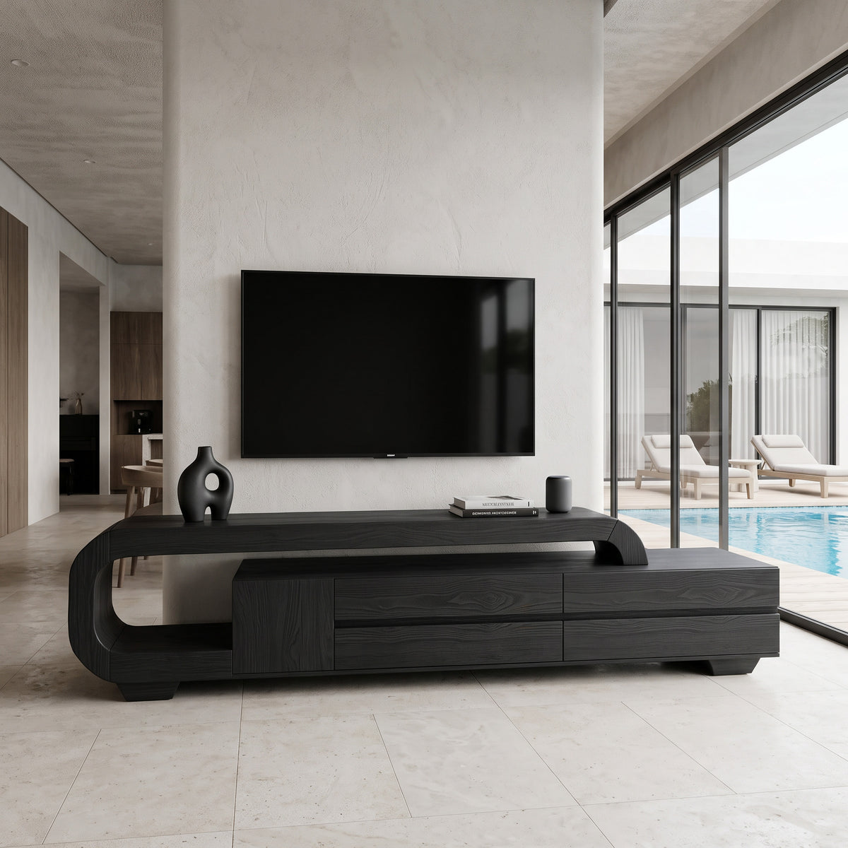 Modern Sculpted TV Console With Open Frame For Living Room