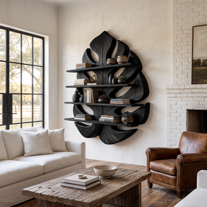 Wooden Leaf Bookshelf For Living Room Plant And Book Display