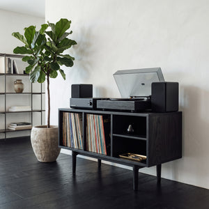 Minimalist Record Cabinet With Four Open Shelves For Interior