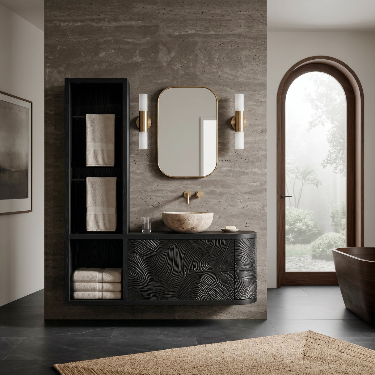 Organic Bathroom Vanity With L-shaped For Master Bathroom