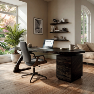 Modern Wooden Desk With Storage Drawers For Home Office