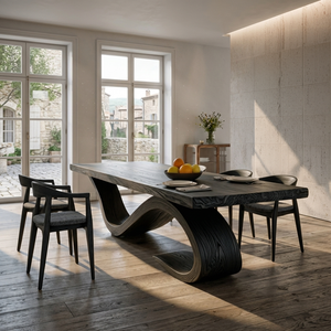 Modern Wooden Dining Table With Curved Base For Dining Area