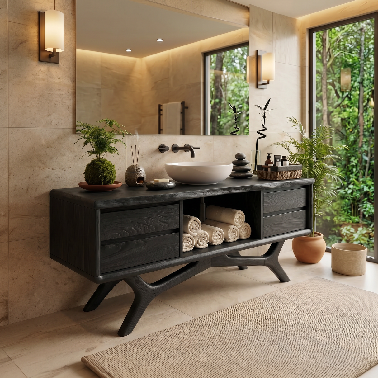 Warm Wood Vanity Cabinet With Storage Spa Bathroom