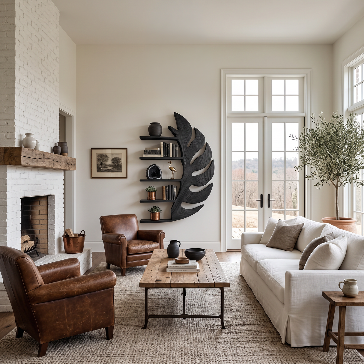 Contemporary Wooden Leaf Shape Floating Bookshelf For Home Decor