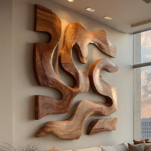 Contemporary Sculptural Wood Wall Art For Modern Living Room