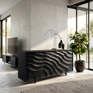 Contemporary Wooden Sideboard With Carved Doors For Home Interior