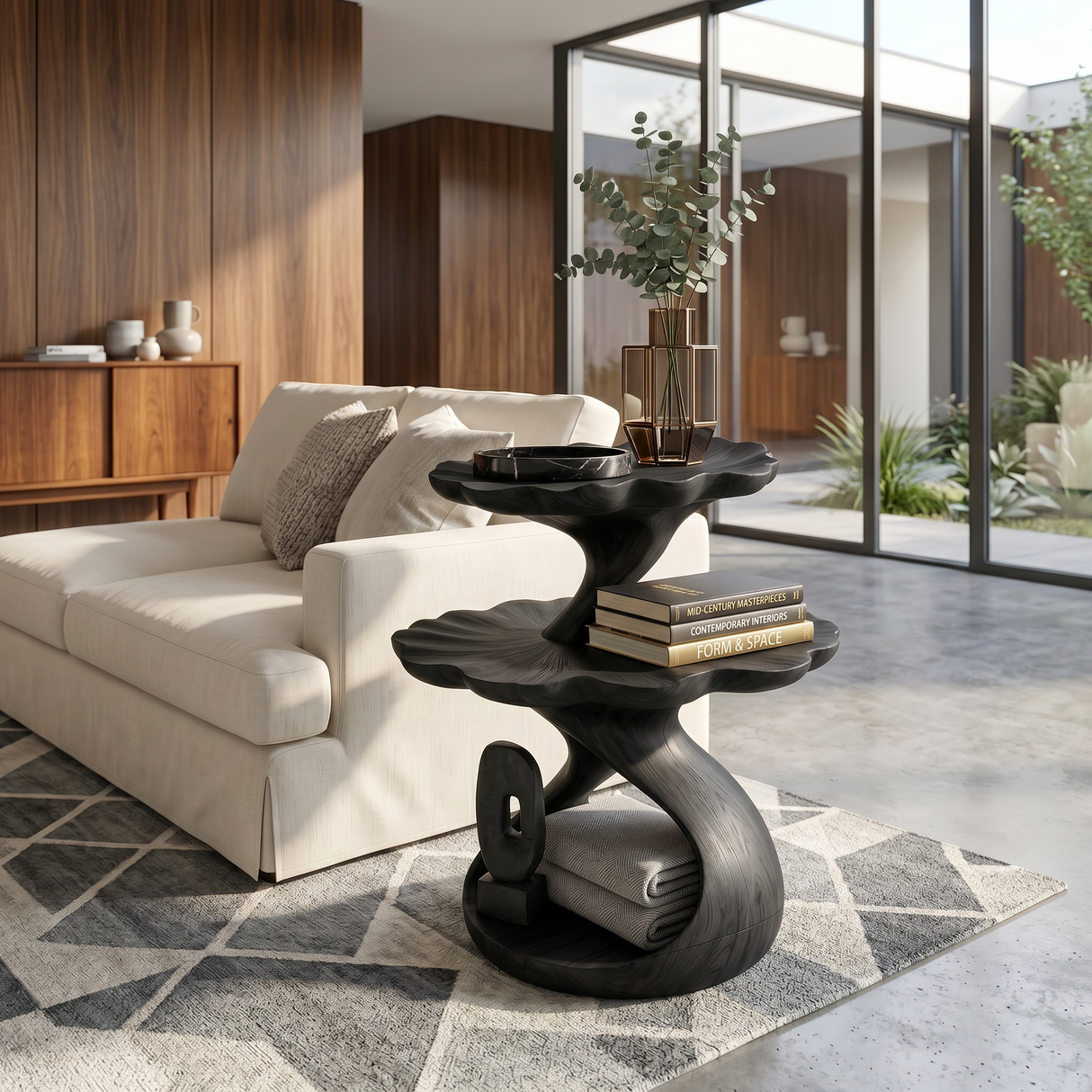 Mediterranean Two Tier Side Table Courtyard Living Room