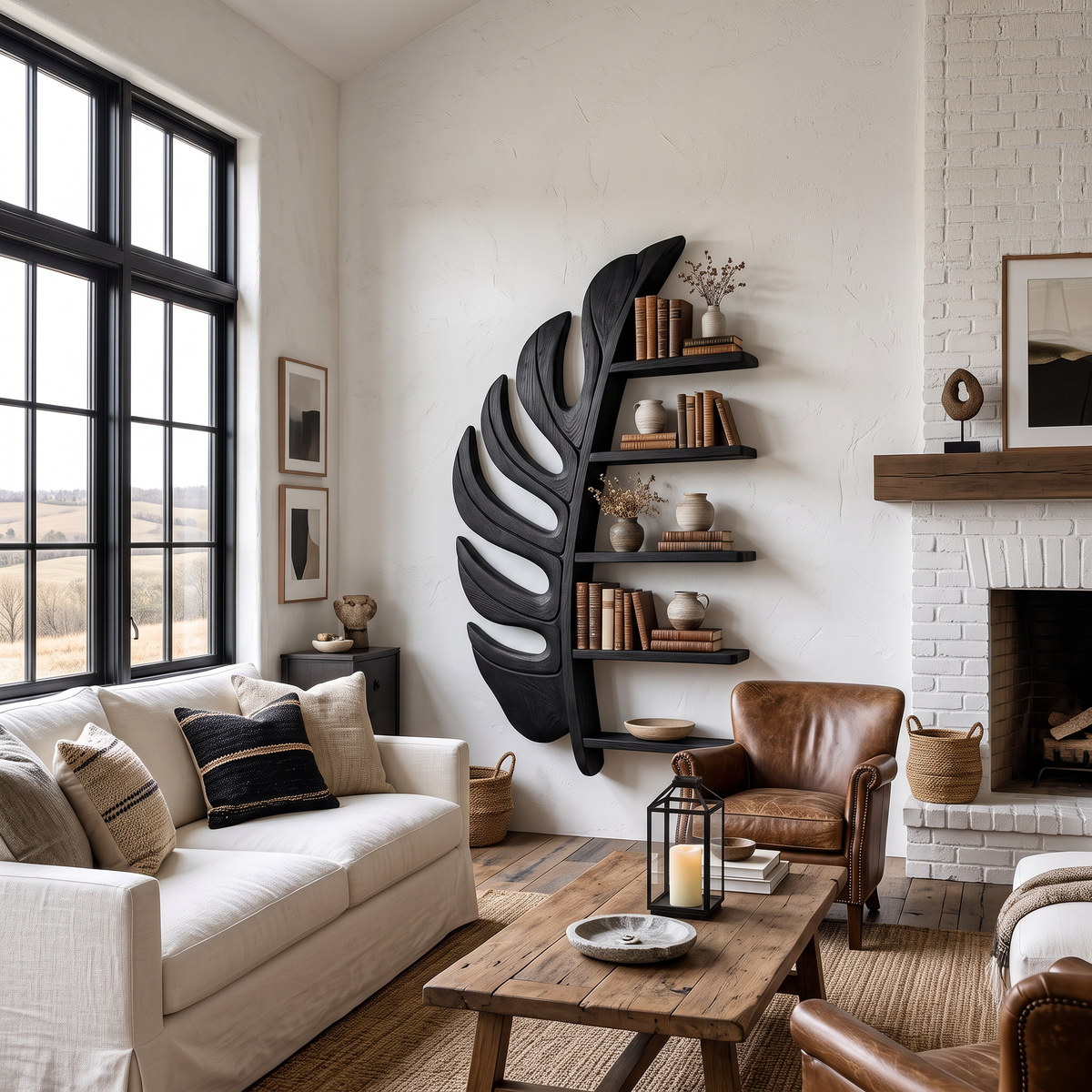 Artistic Wooden Leaf Statement Wall Bookshelf For Elegant Interiors