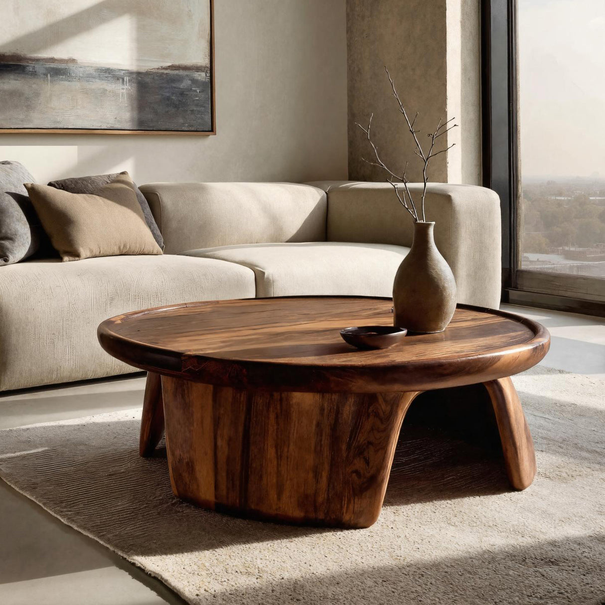 Modern Coffee Table With Three Pedestal Base For Living