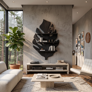 Wooden Tropical Leaf Wall Bookshelf For Living Room