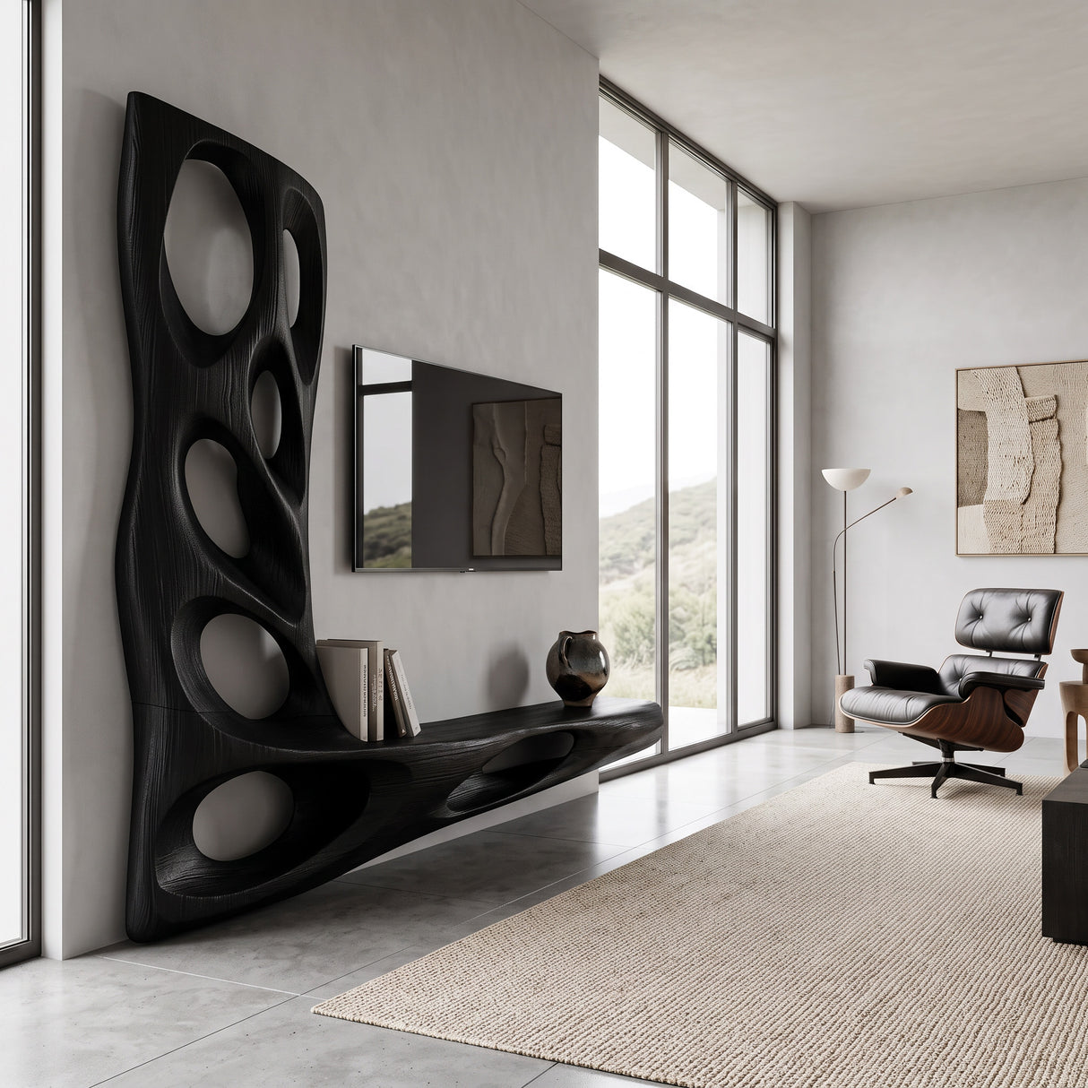 Modern Sculptural TV Wall Console For Living Room Decor