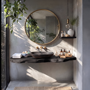 Rustic Bathroom Vanity With Live Edge Wood Detail