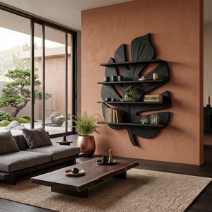 Contemporary Wooden Leaf Bookshelf For Living Room Design