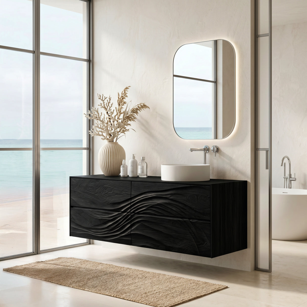 Modern Wave Carved Bathroom Vanity For Designer Bathroom