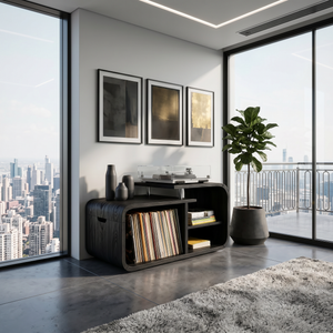 Contemporary Curved Record Player Stand Urban Penthouse