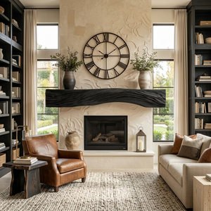 Rustic Fireplace Mantel With Sculptural Carved Design For Home