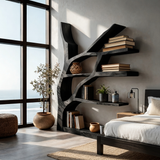 Contemporary Wooden Bookshelf Sculptural Shape For Living Room