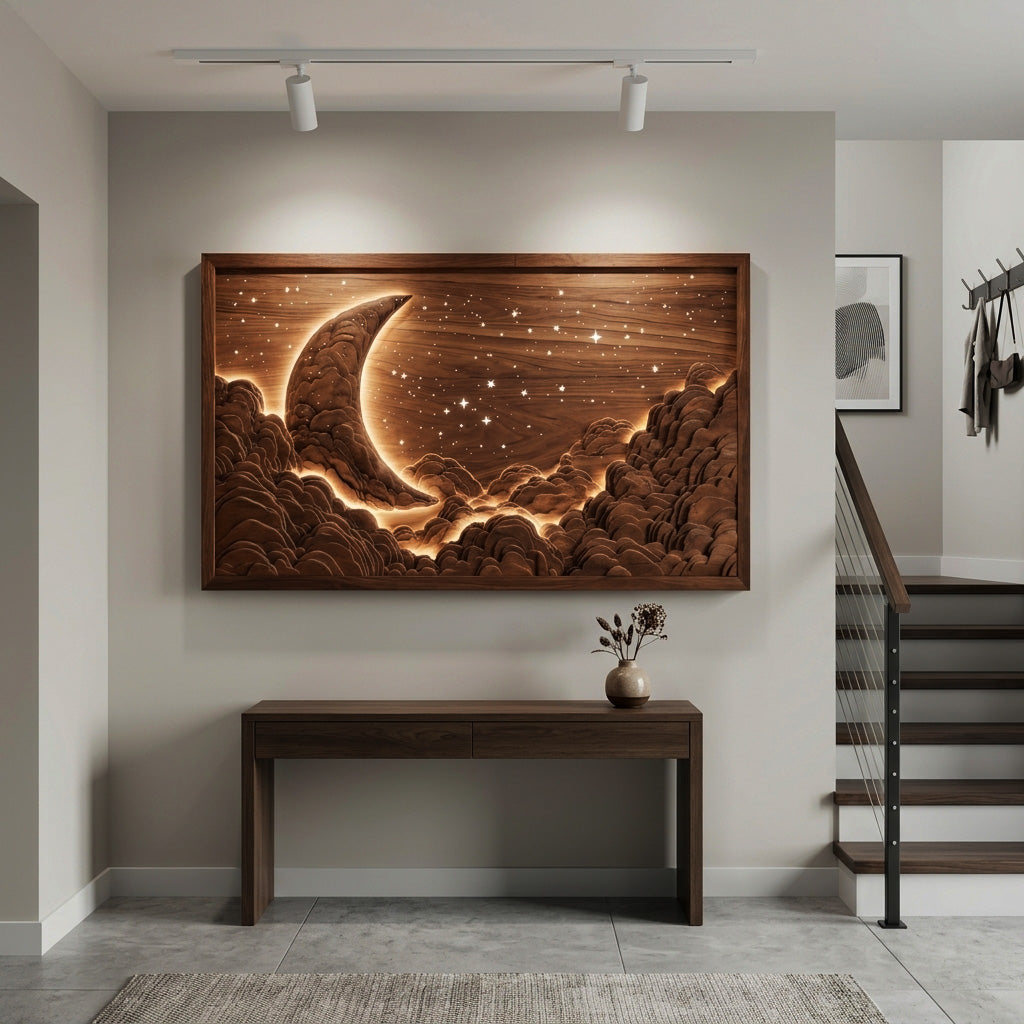 Handcrafted Moon Stars Wooden Wall Art For Bedroom