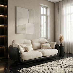 Organic Wooden Sofa With Rounded Edges For Living Room