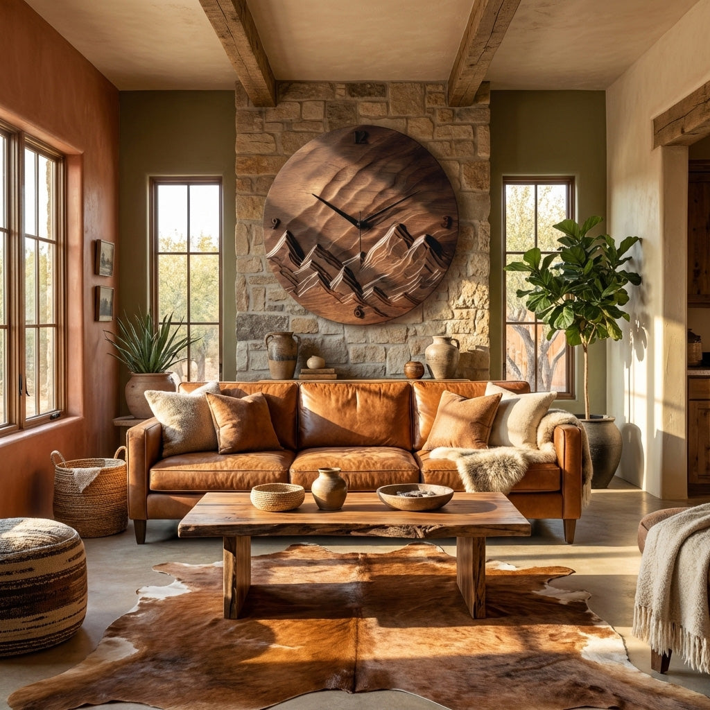 Rustic Wood Landscape Wall Clock For Living Room