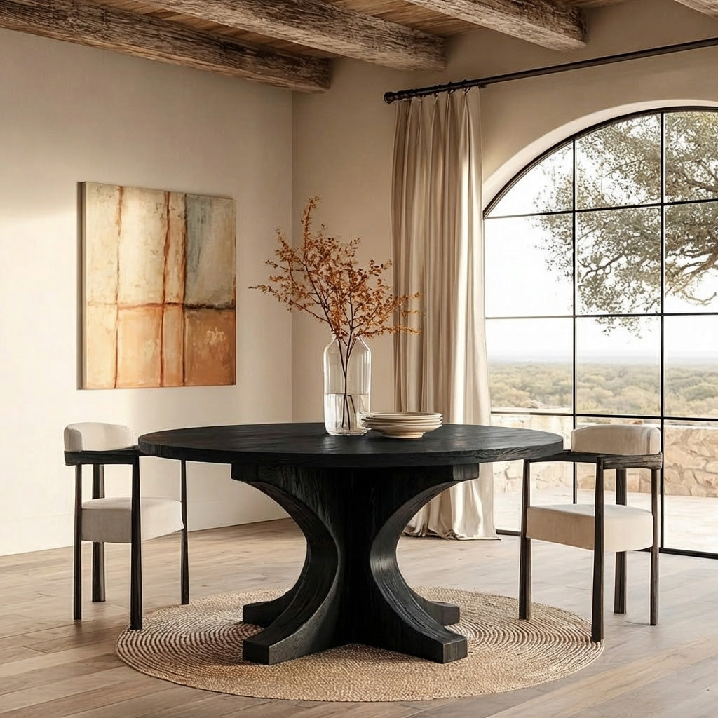 Modern Round Wooden Dining Table With Flared Base For Kitchen