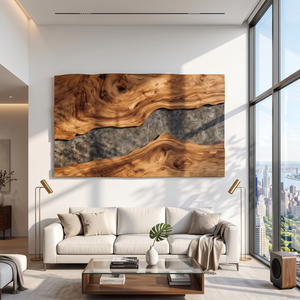 Mid Century Rectangular Wooden Wall Art For Living Room