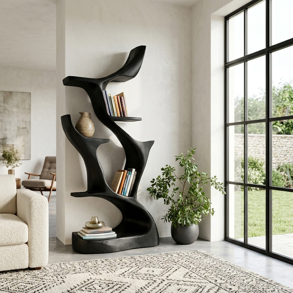 Organic Sculptural Wooden Bookshelf For Living Room