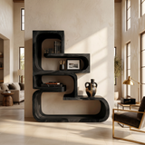 Contemporary Wave Edge Wooden Bookcase In Natural Finish