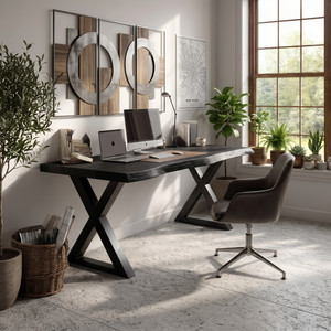 Tropical Computer Desk With Live Edge Top For Home Office