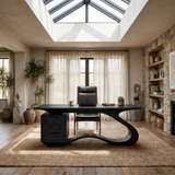 Modern Streamline Desk With Storage Cabinet For Workspace