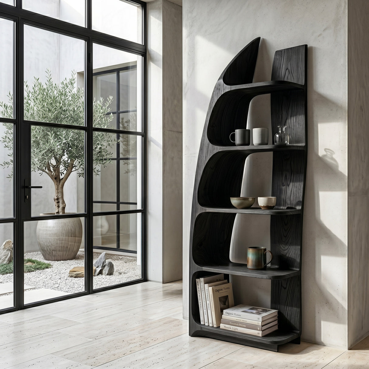 Organic Sculptural Wooden Standing Shelf For Hallway Decor