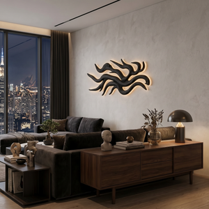 Artistic Wood LED Wall Sculpture Flowing Root Design For Bedroom Decor