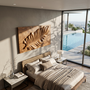 Nature Wall Art With Carved Leaf Design For Living Room