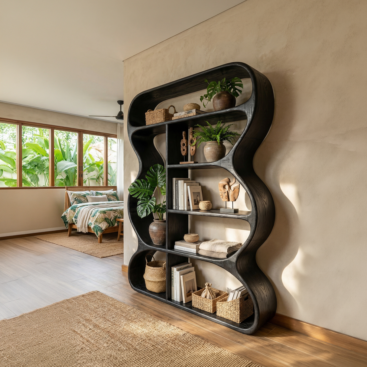 Rustic Farmhouse Sculptural Bookshelf Laundry Room Storage