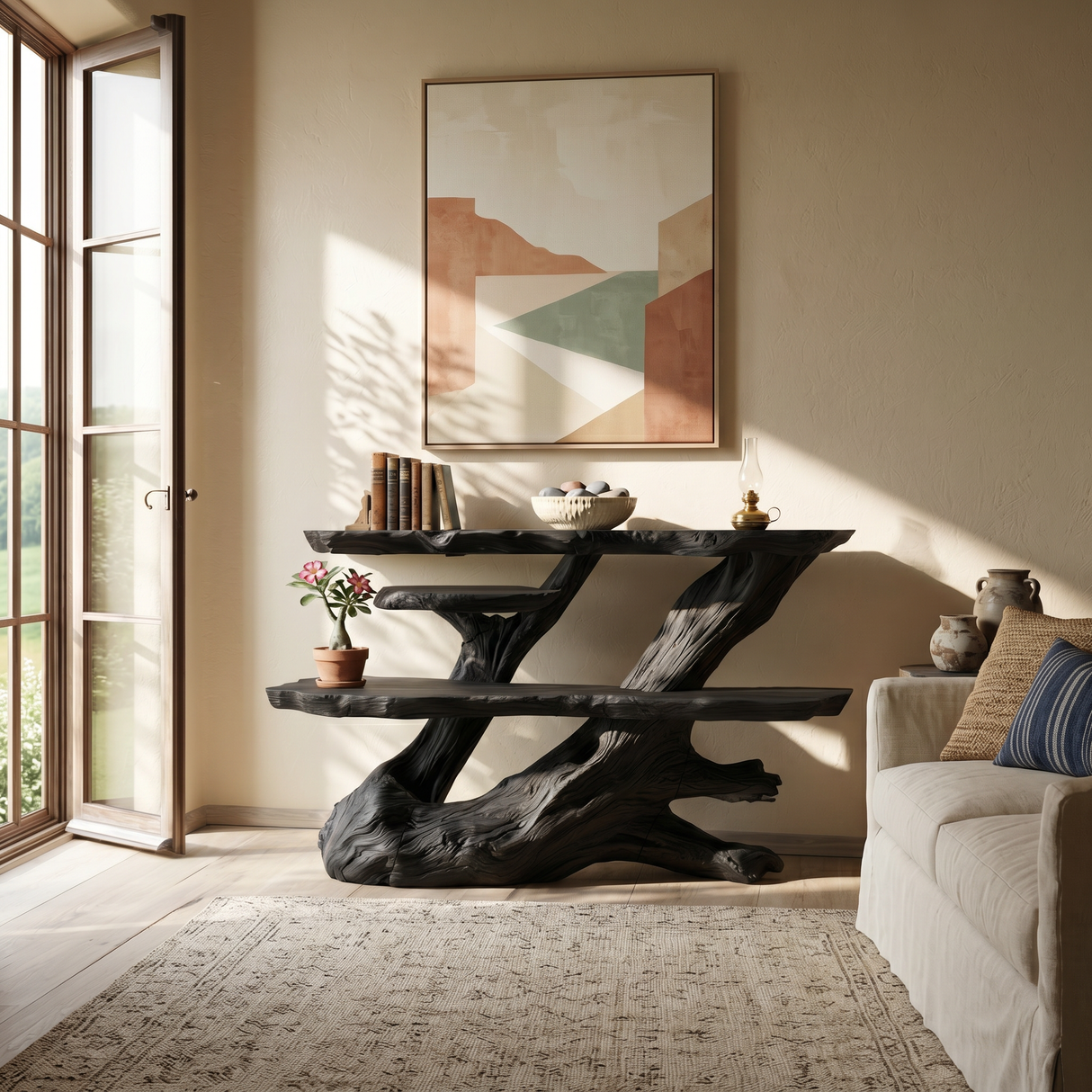 Resort Black Wood Console Table For Poolside Villa
