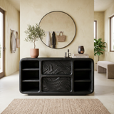 Handcrafted Console Table With Wave Carved Mid For Modern Living