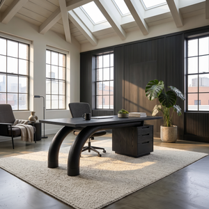 Modern Curved Desk With Open Shelf For Home Office